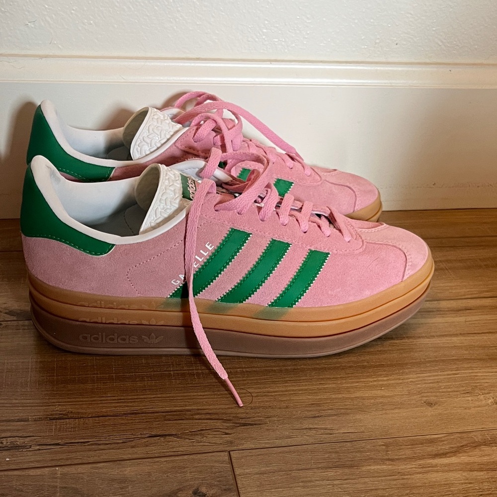 Adidas Women's Pink and Green Gazelle Sneakers